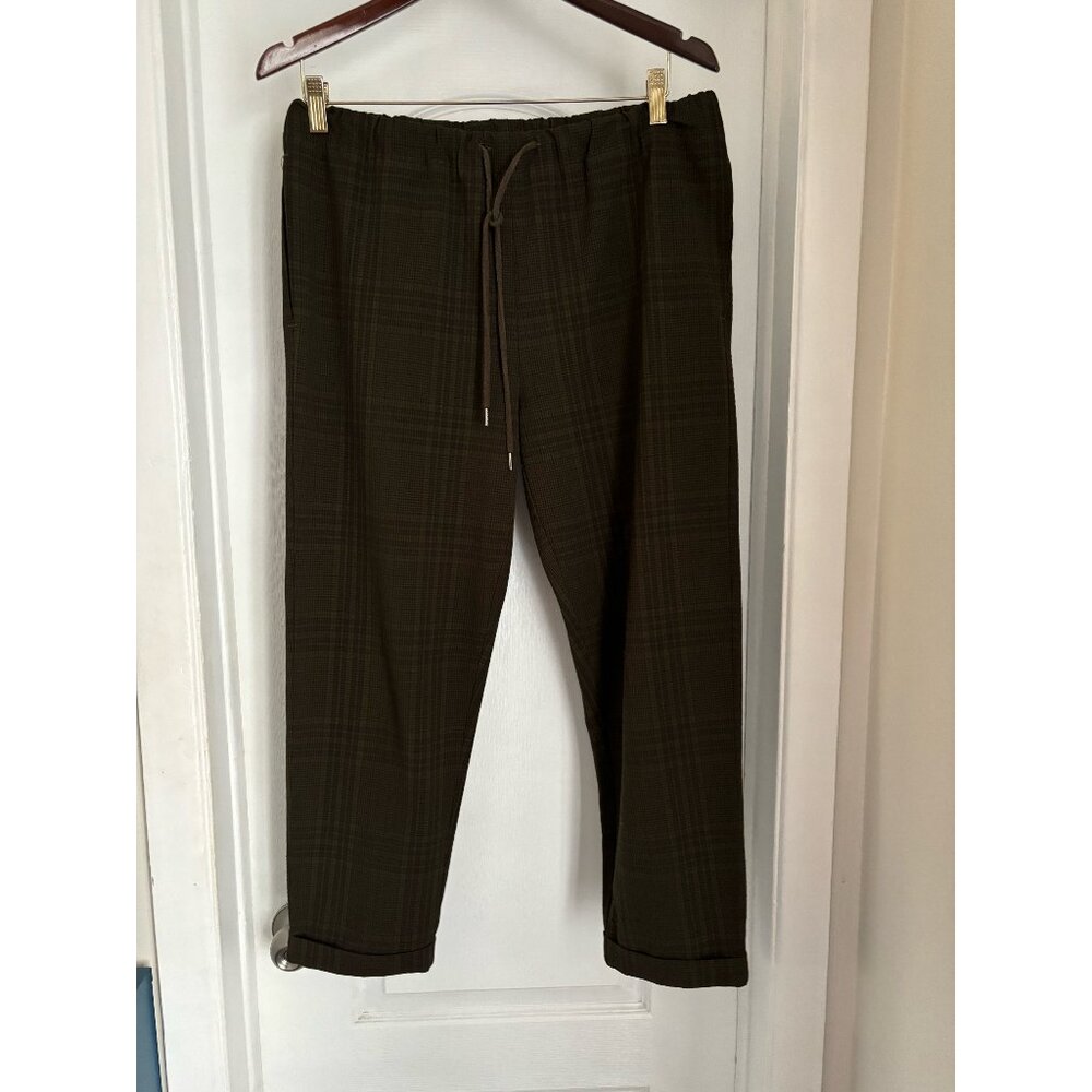 Oak and Fort gingham print green pants